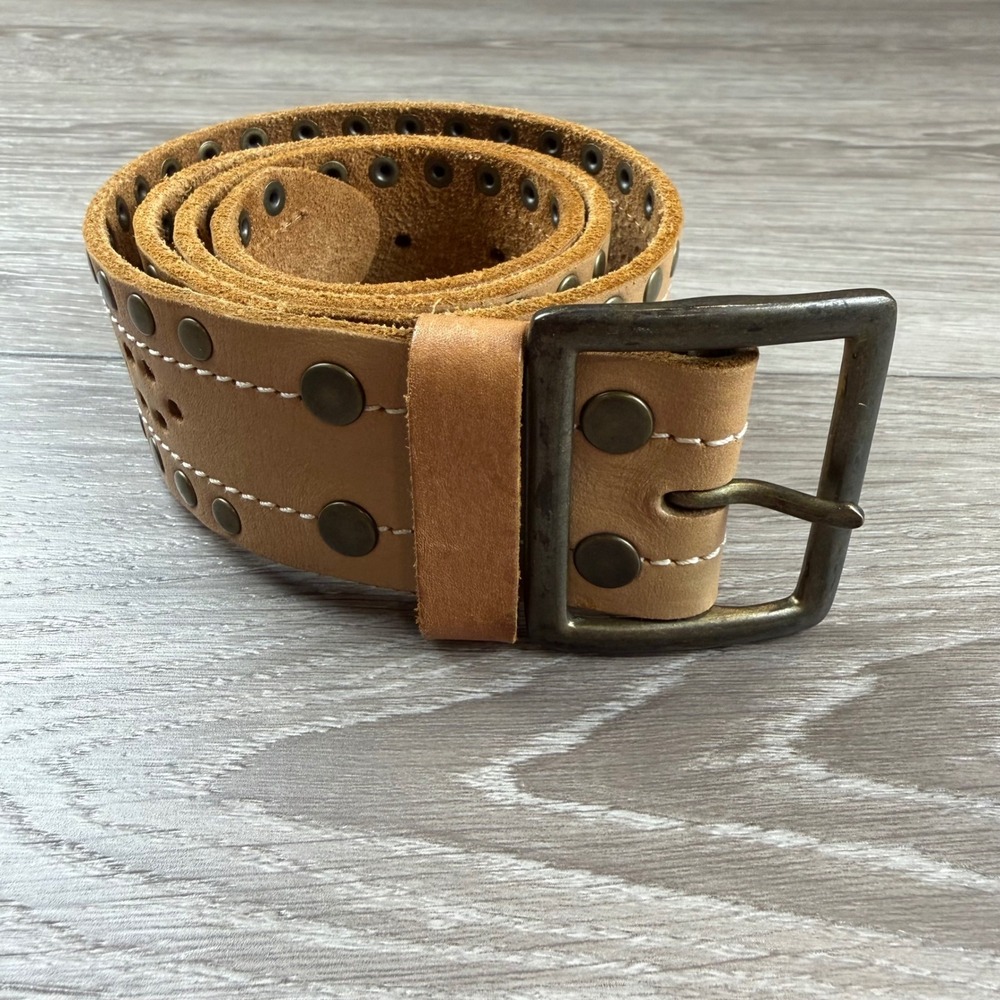Hollister Women Belt Studded Perforated Genuine Leather Tan Small